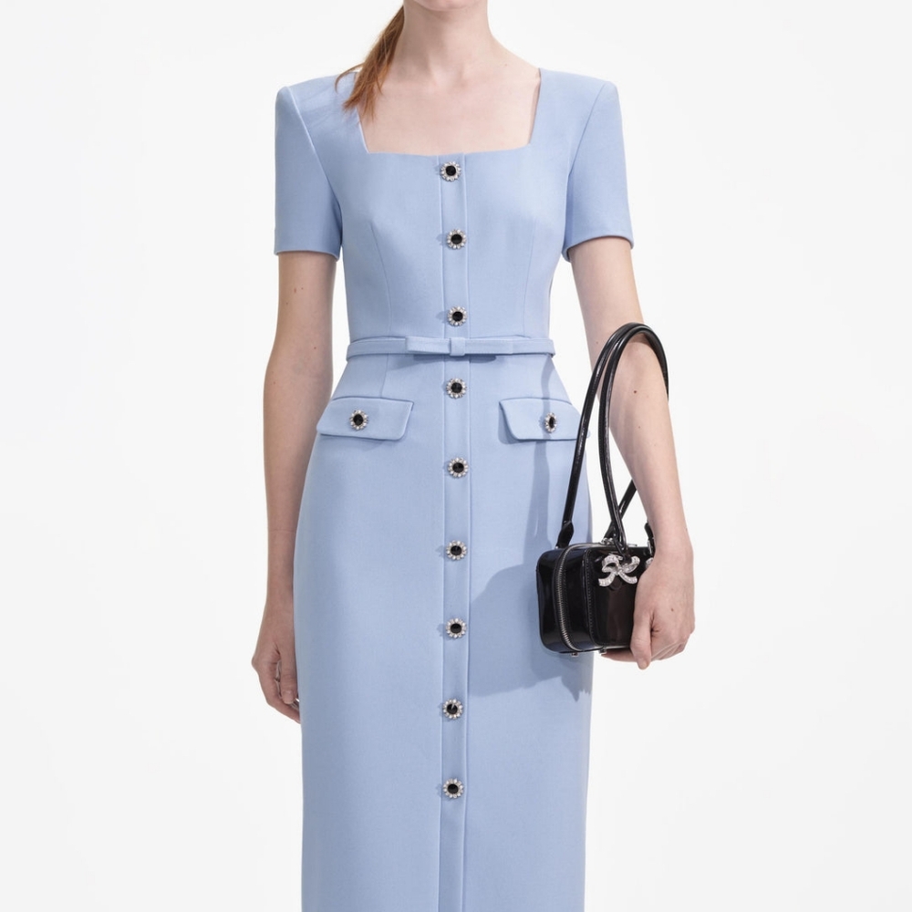 Self-Portrait Blue Crepe Button Midi Dress - Picture 4 of 14